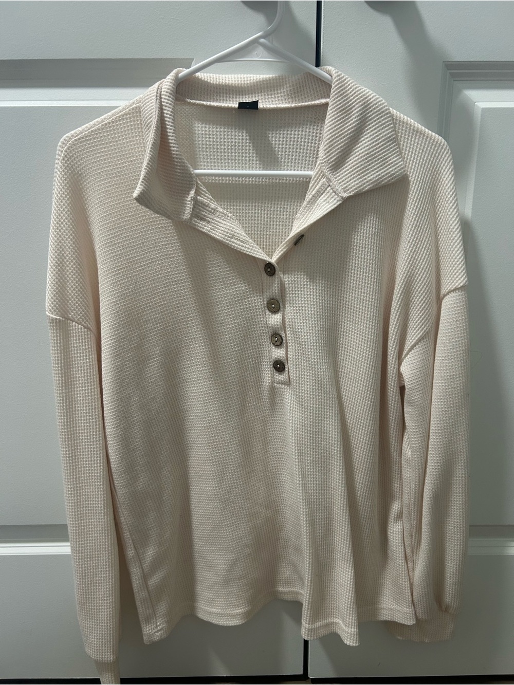 Women's Cream Waffle-Knit Henley Top